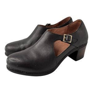Dansko Hollie Cut-Out Clog Heels Booties Shoe Size 40 US 9.5 / 10 Black Leather
